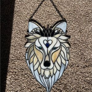 Handmade Stained Glass Wolf Sun Catcher